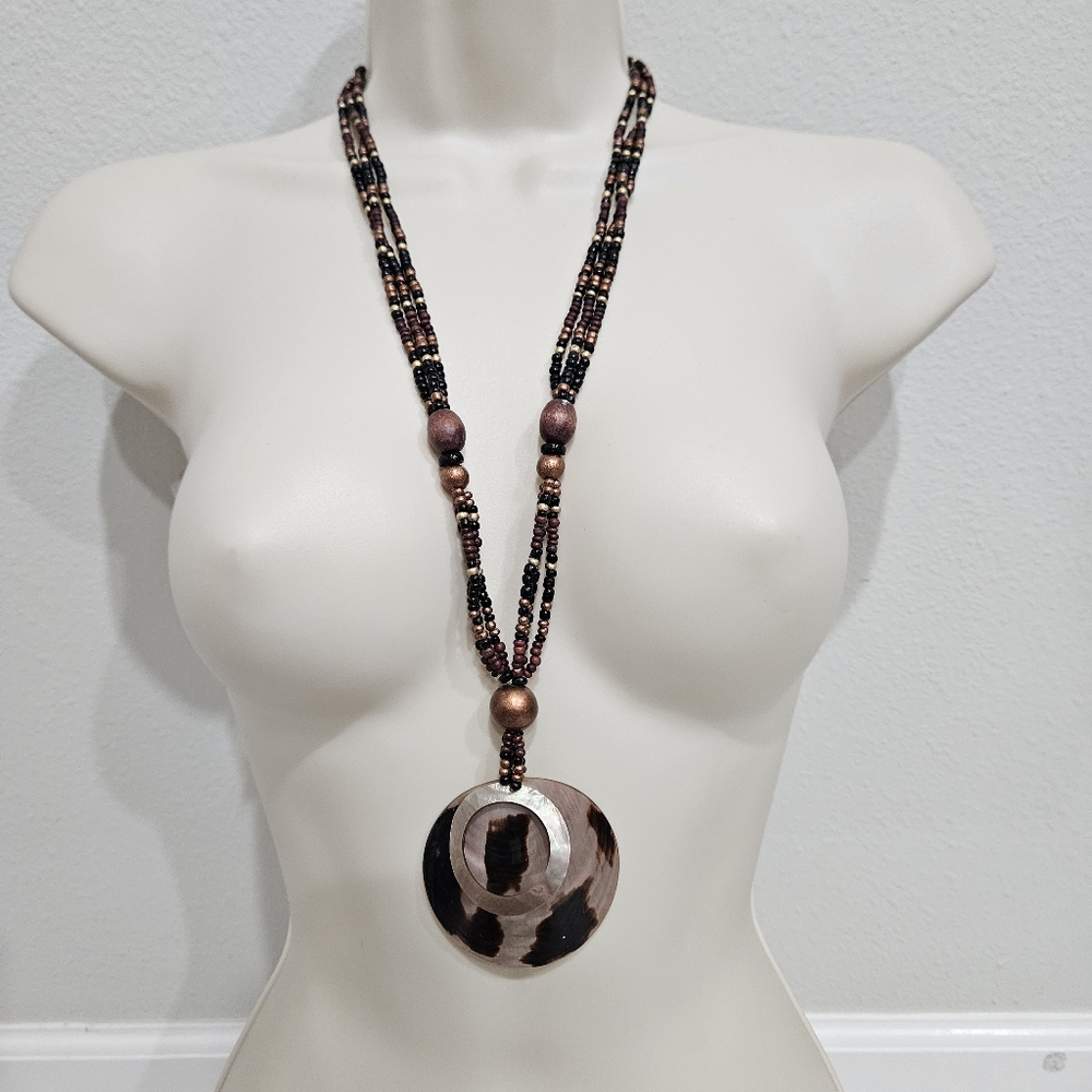 Boho Brown & Black Beaded Pendant Necklace - Women's Fashion Jewelry